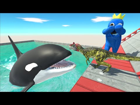 Dinosusars on Rainbow Friends Blue Slide - Animal Revolt Battle Simulator