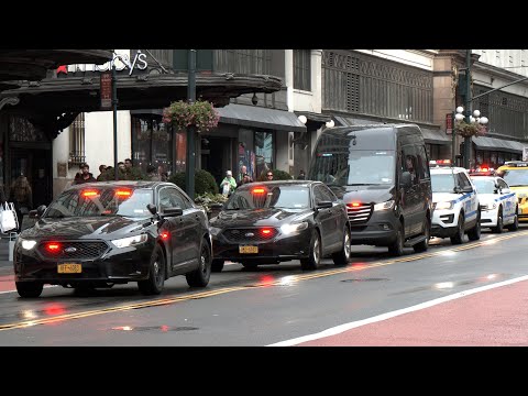 Counter terrorism convoy patrols New York, and other police cars in the city 🚔
