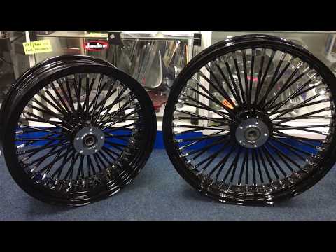 Harley Dyna glide DNA wheels king spoke fat mammoth spoke abs black rim hub & spoke Custom Cruisers