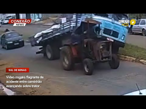 Vídeo: Vídeo mostra flagrante de acidente entre caminhão avançando sobre trator .