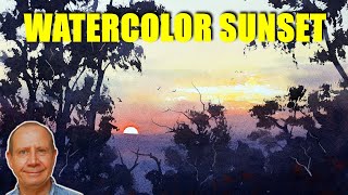 How to paint bright warm sunsets with watercolors without it going green. Sky tips and techniques