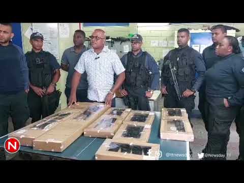 Display of guns siezed at the Marabella Police Station