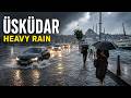 Üsküdar Flooded By Sudden Summer Rain Istanbul Walking Tour In Heavy Rain 4K