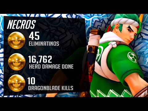 Necros The Most Dominant Genji Gameplay Ever! 45 elims! [ Overwatch Season 36 Top 500 ]