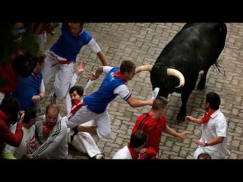 Video Thumbnail: Spain: Nine injured in fourth San Fermín bull run in Pamplona