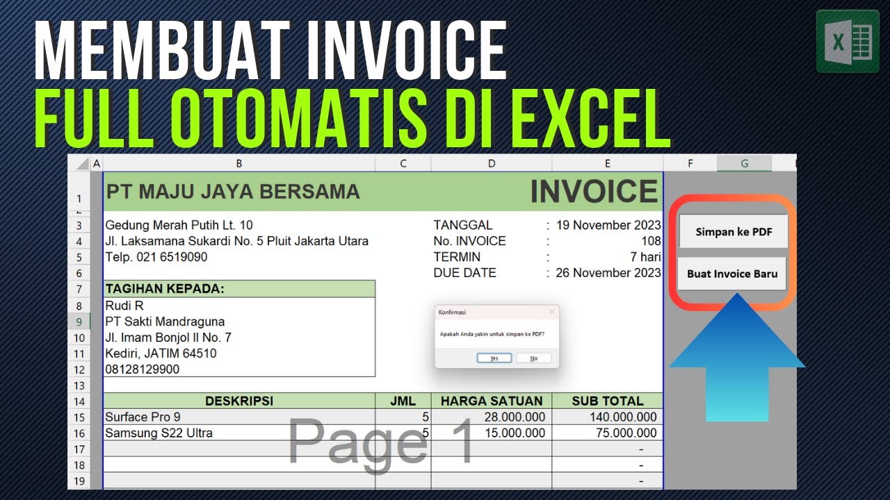Membuat Invoice Otomatis di Excel, Simpan ke Pdf dan Invoice Baru dengan 1-Klik