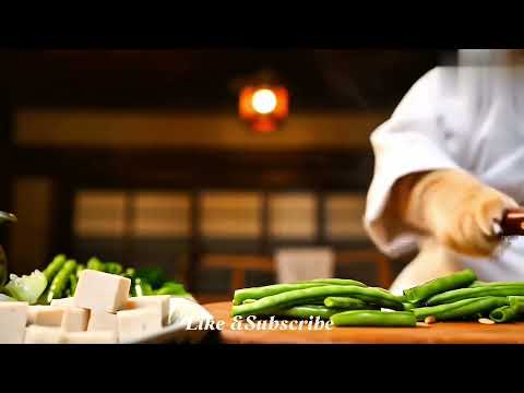 Chef Cat A smart and hardworking cat is skillfully chopping vegetables #chefCat #cute#cutebaby