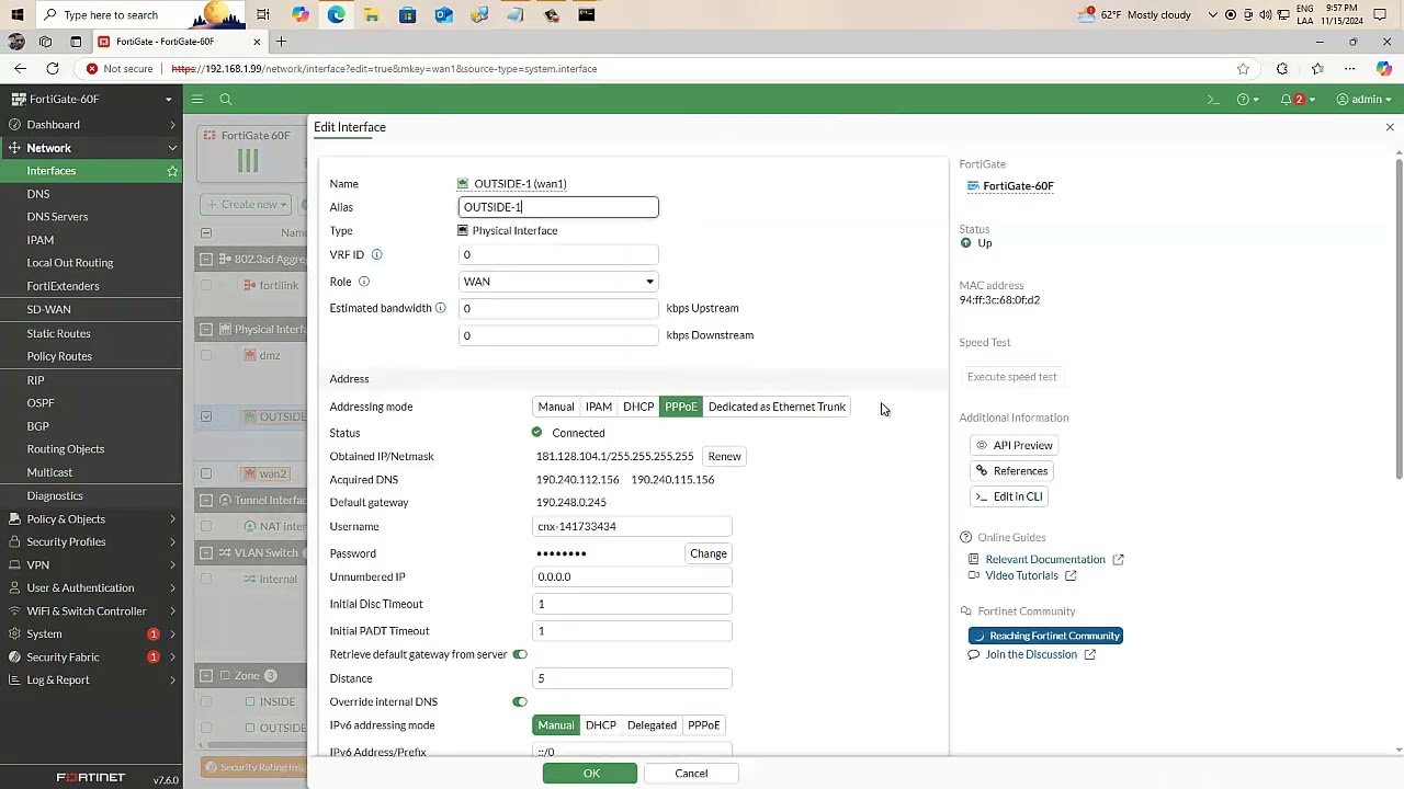 FortiGate - DHCPv6-PD Configuración 1/2