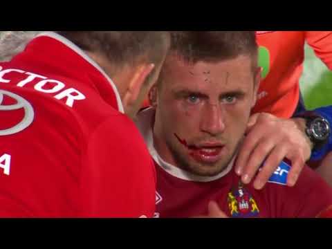 Liam Watts RED carded for leading with an elbow against Michael McIlorum. [Hull vs Wigan '17]