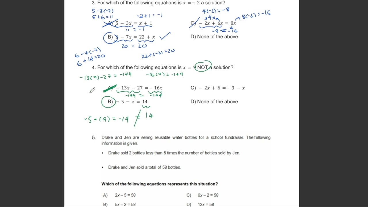 Solving Equations - Worksheet Solutions