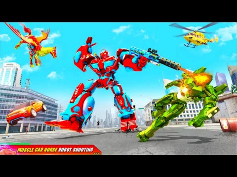 Flying Muscle Car Robot Transform Horse Robot Game: Android Gameplay