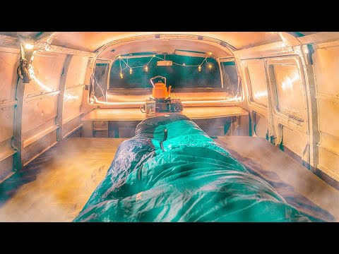 Van Camping in Heavy Rain - Sleeping in a Cold Forest
