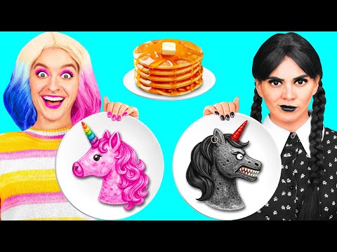 Pancake Art Challenge with Wednesday Addams | Funny Food Situations