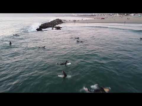 Aerial footage of Venice Beach and waves