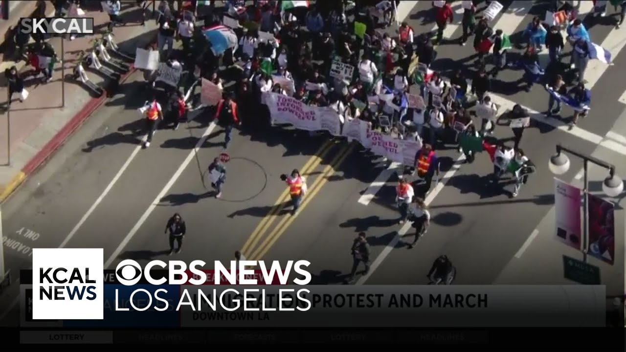 Protesters against immigration crackdown march in LA for another day