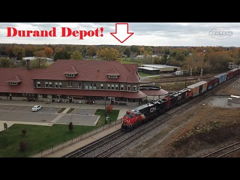 Trains at Durand Michigan Featuring HESR! (Drone Video)