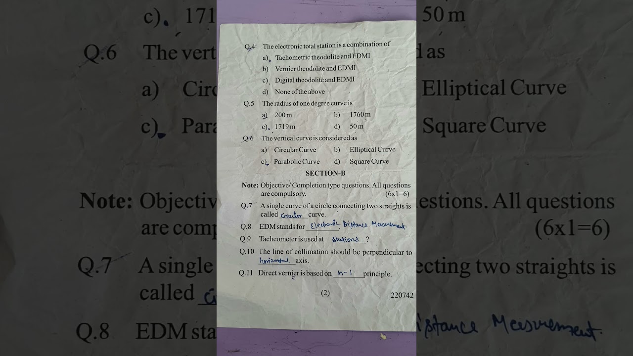 Surveying-II previous paper and important questions #civilengineering #Civil #surveying #Survey
