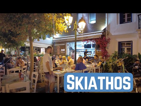 Evening walk in Skiathos town in September [4k Ultra HD 60fps]