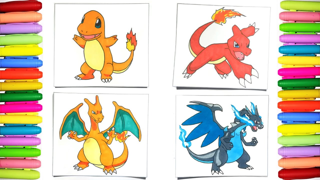 Charmander X evolution line coloring page - Pokemon coloring pages