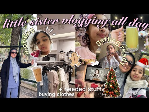 My Young Sister vlogging the whole day alone*🎀❄️|خليت ختي تصور فلوگ بوحدها نهار كامل لأول مرة💇‍♀️💄💅🏻