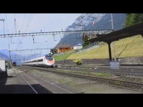 Train in transit in Amsteg - Silenen - Gotthard line.