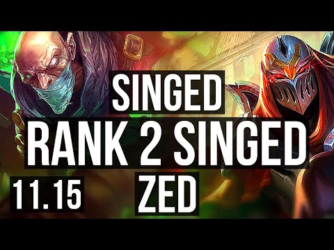 SINGED vs ZED (MID) | Rank 2 Singed, 1000+ games, 900K mastery, 3/3/12 | BR Grandmaster | v11.15