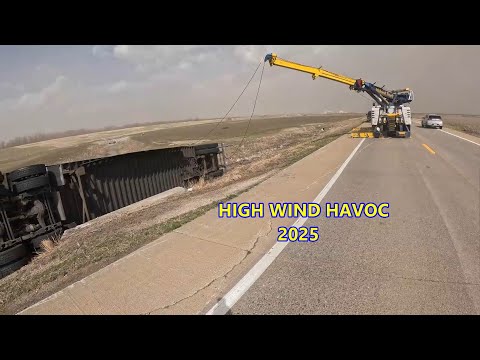 HIGH WIND HAVOC 2025!!!  SEMI BLOWN OVER BY HIGH WINDS WHILE DRIVING!!!