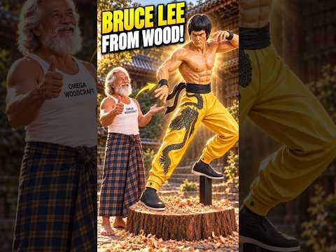 Bruce Lee Carved From a Giant Tree Trunk! 😱🪵 #shorts