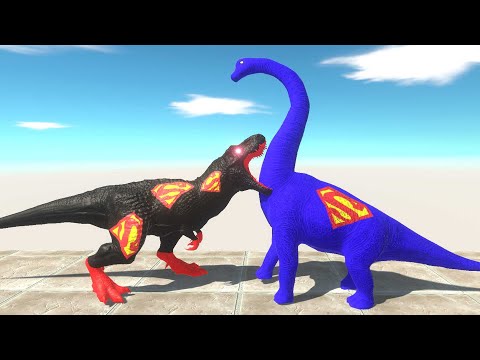 DARK SUPERMAN T-REX vs SUPERMAN BRACHIOSAURUS DEATH FALL - Animal Revolt Battle Simulator