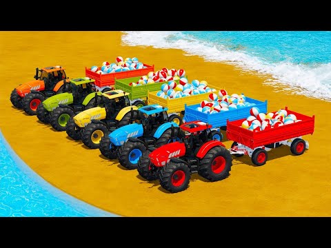 LOAD AND TRANSPORT MINI BEACH BALLS WITH LAMBORGHINI TRACTORS - Farming Simulator 22