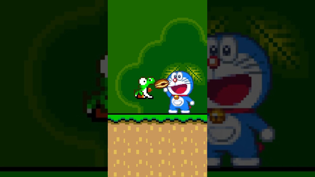Doraemon Meets Yoshi in Super Mario World #Doraemon #Mario #Yosh i#PixelAnimation