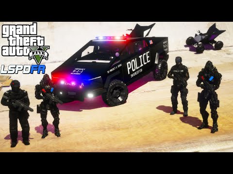 GTA 5 LSPDFR #749 POLICE TESLA CYBERTRUCK SWAT TEAM RESPONDING WITH CYBER PUNK 2077 POLICE OFFICERS