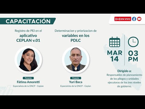 Taller virtual: PEI en el Aplicativo Ceplan y variables en el PDLC, video de YouTube