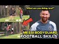 Messi's bodyguard showing footballing skills in front Messi and Suarez