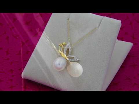 Teleios Luxe 18k Gold 0.05Ct Diamonds Half Butterfly Pearl Necklace - TL0000220