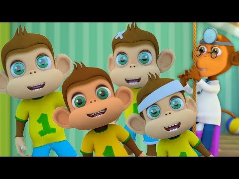 fem små aper | Barnesanger på Norsk | aper rim | Five Little Monkeys | Kids Tv Norsk