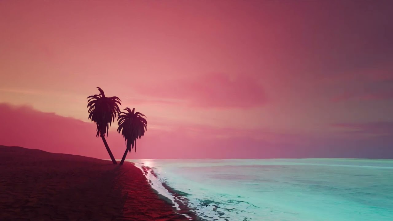Tropical Beach Sunset Scene 3D Model