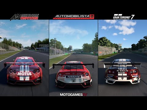 ACC vs Automobilista 2 vs Gran Turismo 7 - Nissan GT-R NISMO GT3 at Monza Comparison