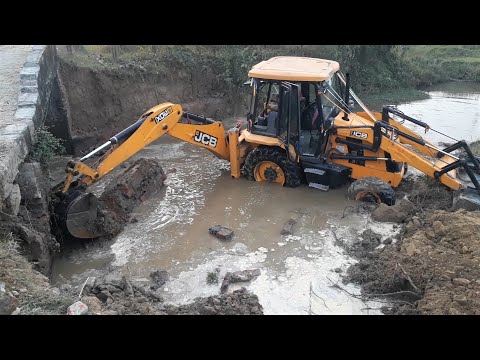 JCB Backhoe Machine Working For New Bridge Construction - JCB Breaking Old Bridge Wall -JCB Video 2
