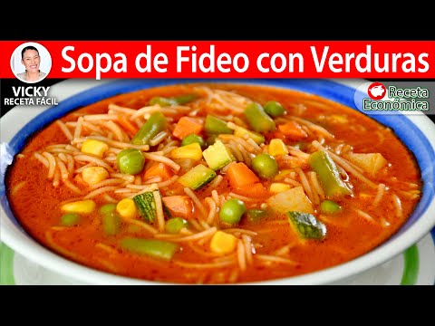SOPA DE FIDEO CON VERDURAS | Vicky Receta Facil Video