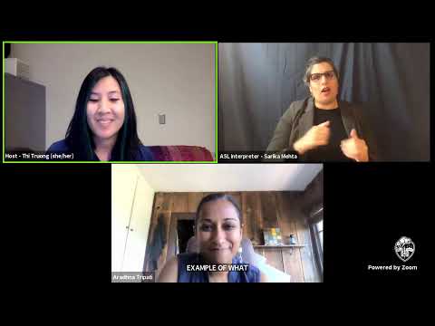 YouTube thumbnail showing Zoom Webinar with views of Thi Truong, speaker Aradhna Tripati, interpreter