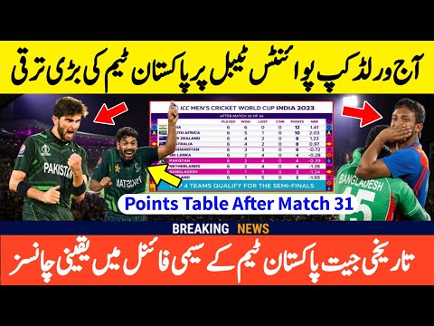 Latest Points Table World Cup 2023 After Match 31 | Icc World Cup 2023 Points Table Today |Pak v Ban
