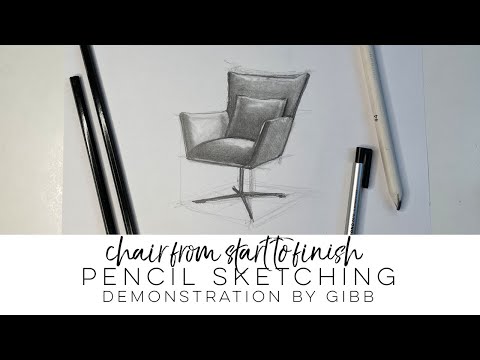 How to draw furniture, pencil sketch a chair from beginning to end, time lapsed with instruction