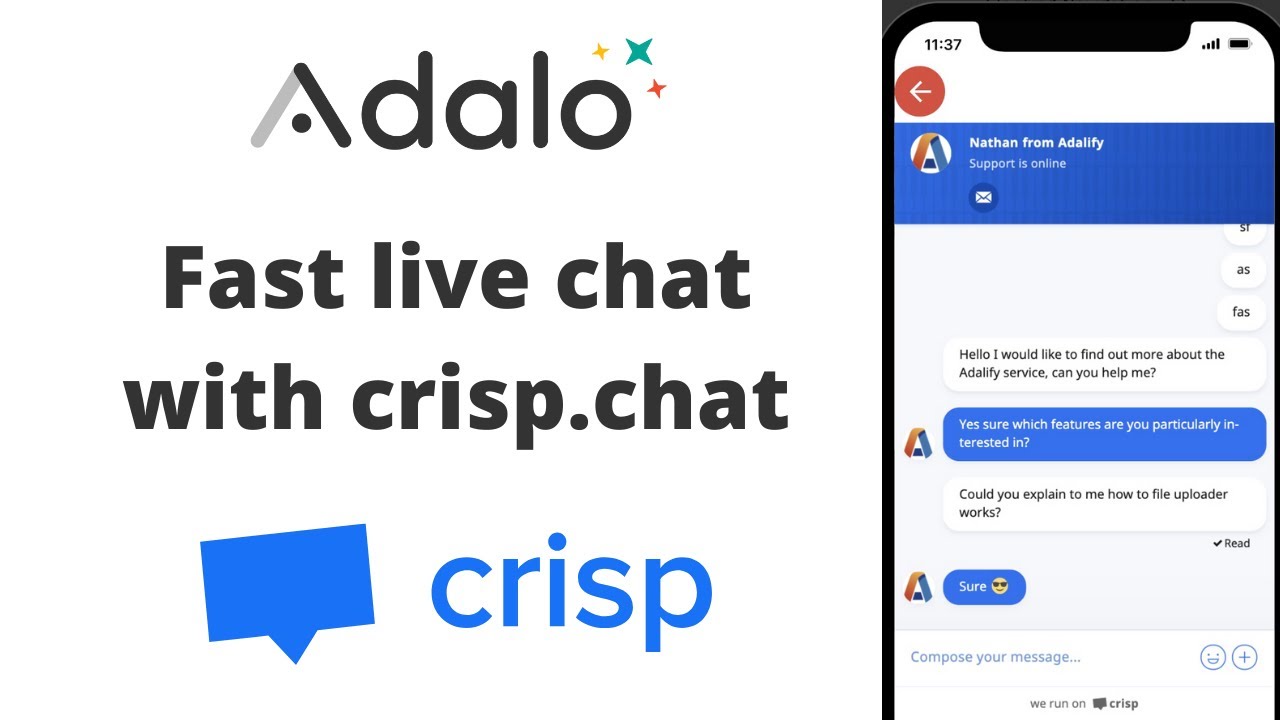 Adalo Fast live chat tutorial using crisp.chat for FREE