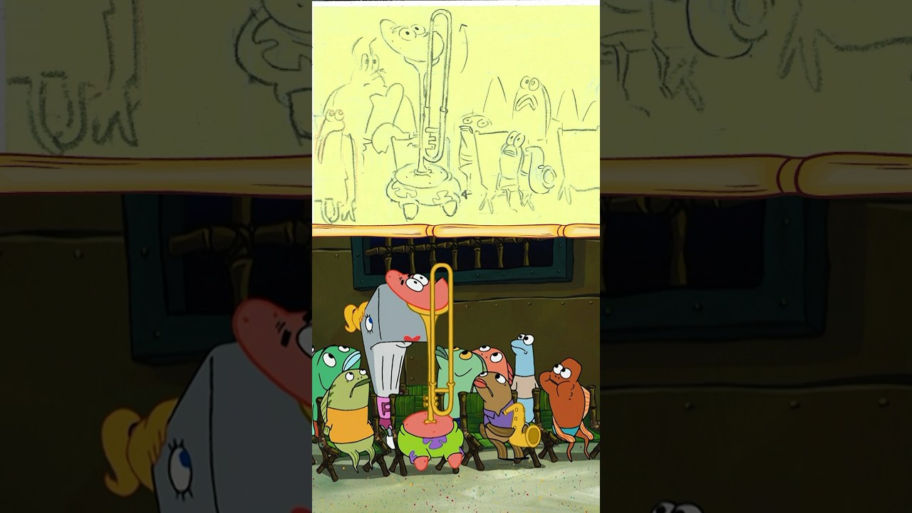Patrick stuck in a trombone - 'Band Geeks' Hand Drawn! #shorts