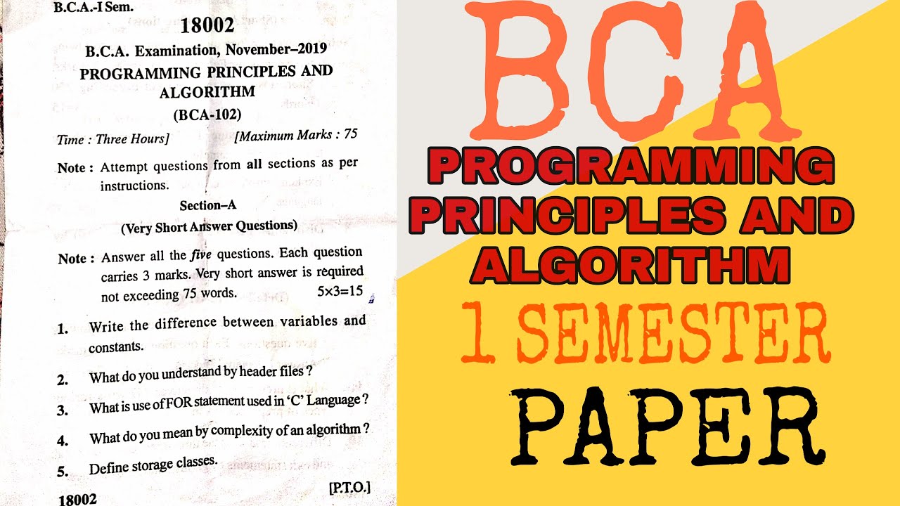 BCA 1st semester programming principles and algorithm paper