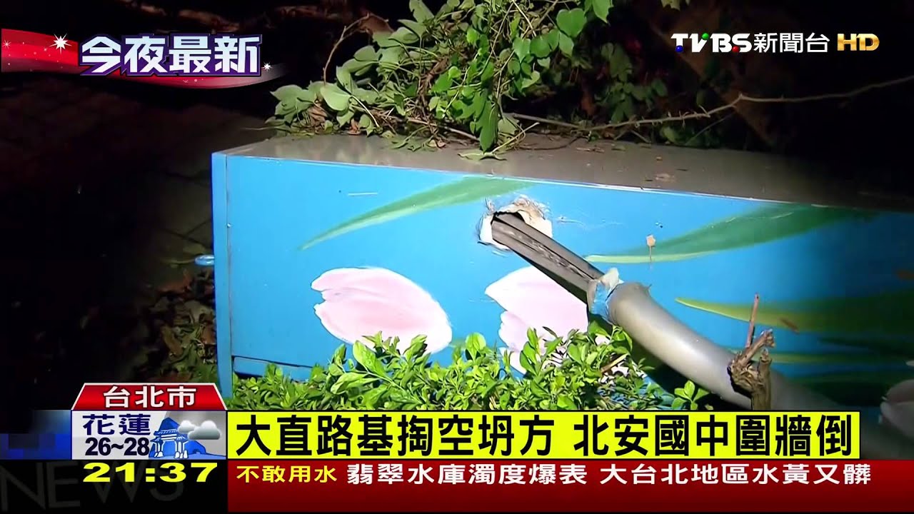 大直明水路掏空 路面下陷圍牆倒