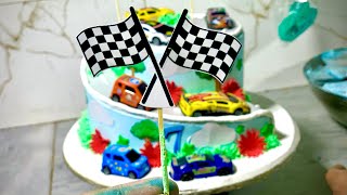 Car cake design beautiful decoration car tawer cake race time
