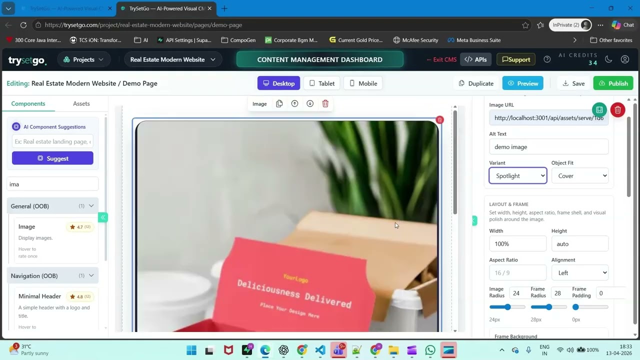Trysetgo Page Authoring: Image Component | TrySetGo Image Component