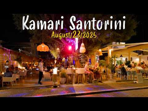 Kamari Beach Santorini, NIGHTLIFE walking tour 4K, Greece travel guide 2025
